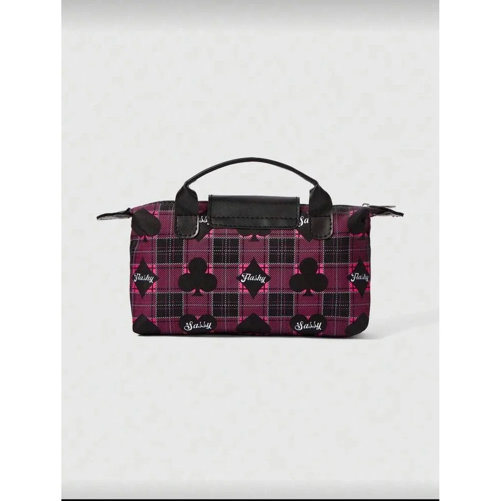Pink‎ Black Plaid Flashy Sassy Graphic Cosmetic Bag Makeup Toiletry Case Pouch